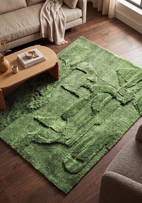 Saffron Rugs Tufted Olive Green Geometric Contemporary Rectangle Wool Area Rug