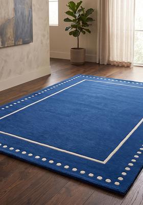 Saffron Rugs Hand Tufted Royal Blue Striped Minimalist Rectangle Wool Area Rug