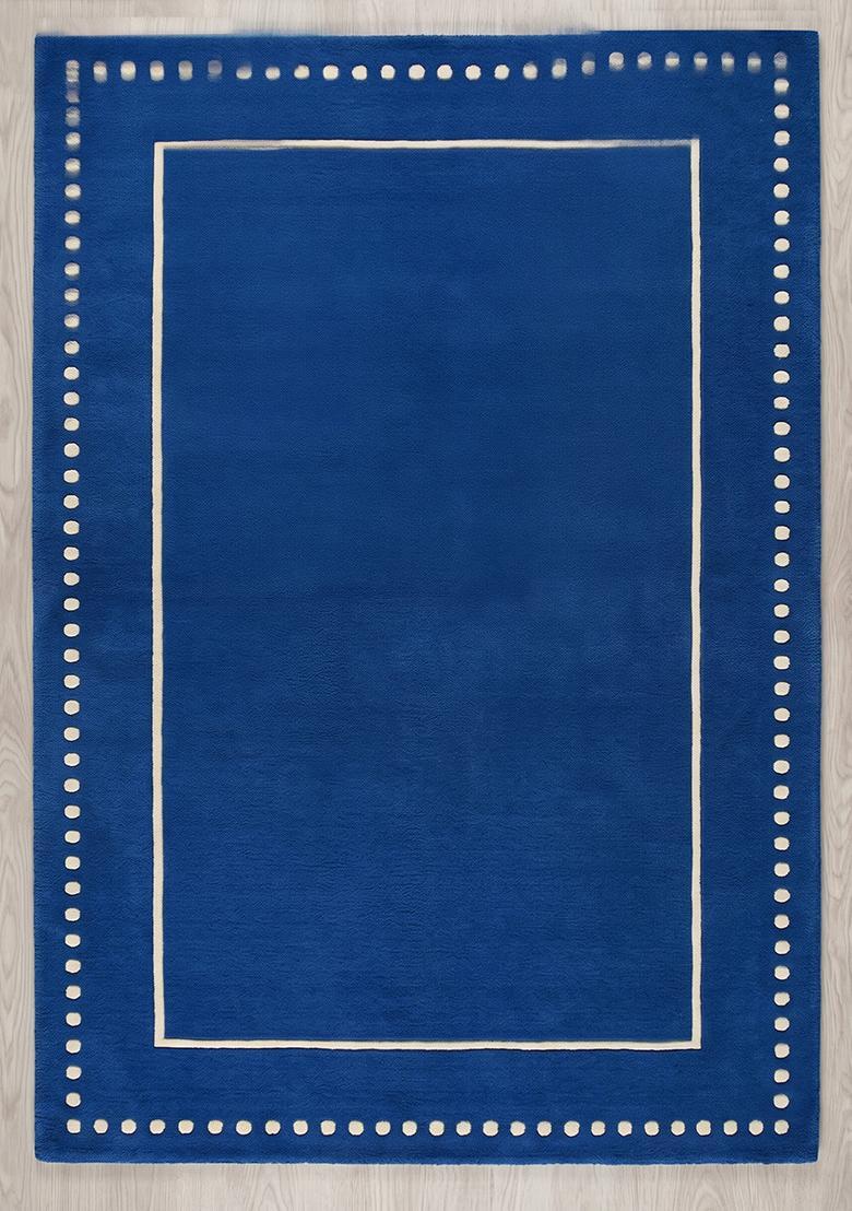 Saffron Rugs Hand Tufted Royal Blue Striped Minimalist Rectangle Wool Area Rug - Indya