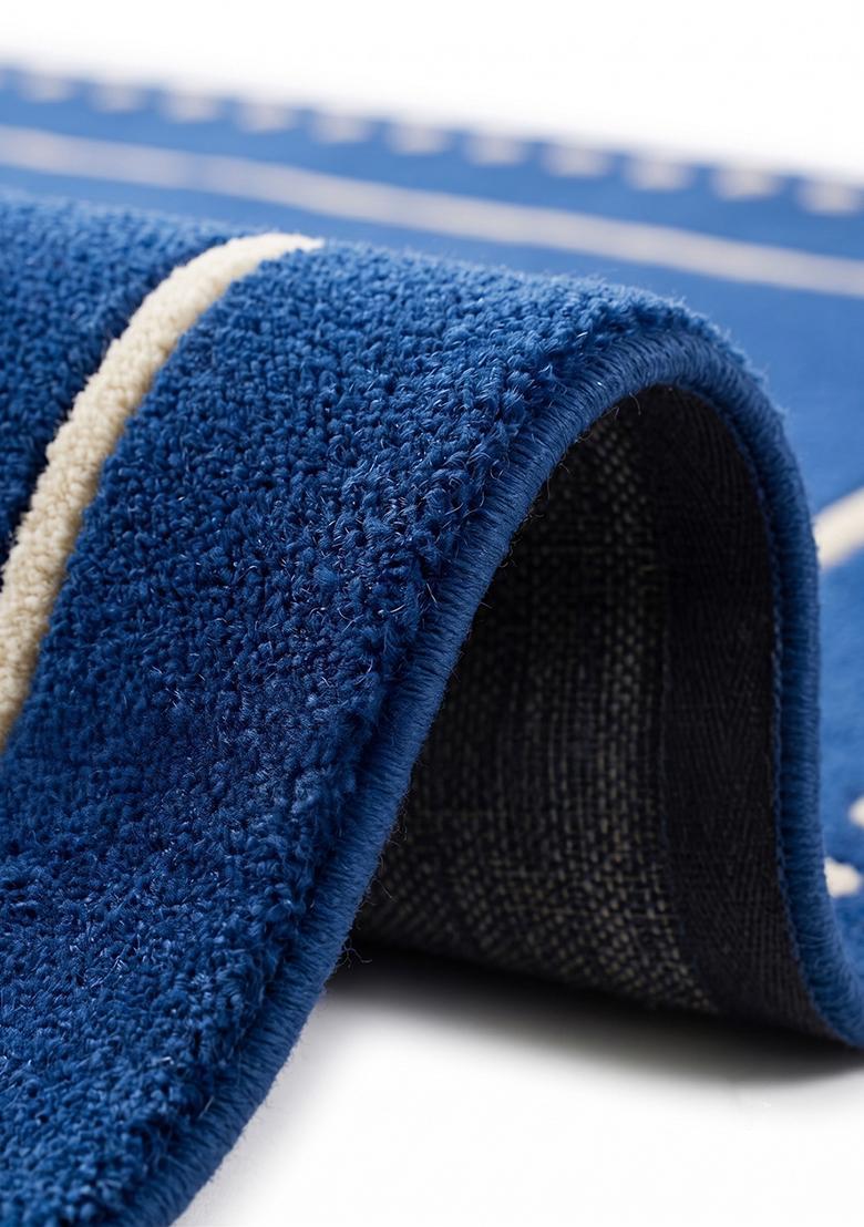 Saffron Rugs Hand Tufted Royal Blue Striped Minimalist Rectangle Wool Area Rug - Indya