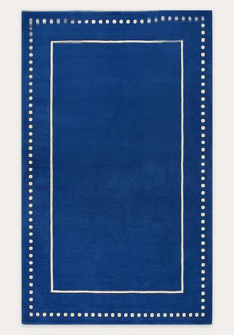 100% Wool Handmade Royal Blue Rug | Minimalist Striped Rectangle Carpet With Cotton Backing For Living Room
