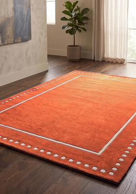 Saffron Rugs Hand Tufted Rust Orange Striped Minimalist Rectangle Wool Area Rug