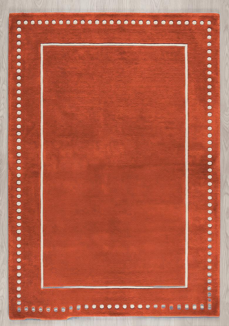 Saffron Rugs Hand Tufted Rust Orange Striped Minimalist Rectangle Wool Area Rug - Indya