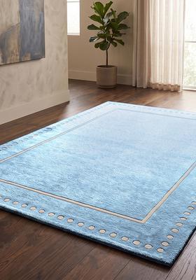 Saffron Rugs Hand Tufted Ice Blue Striped Minimalist Rectangle Wool Area Rug