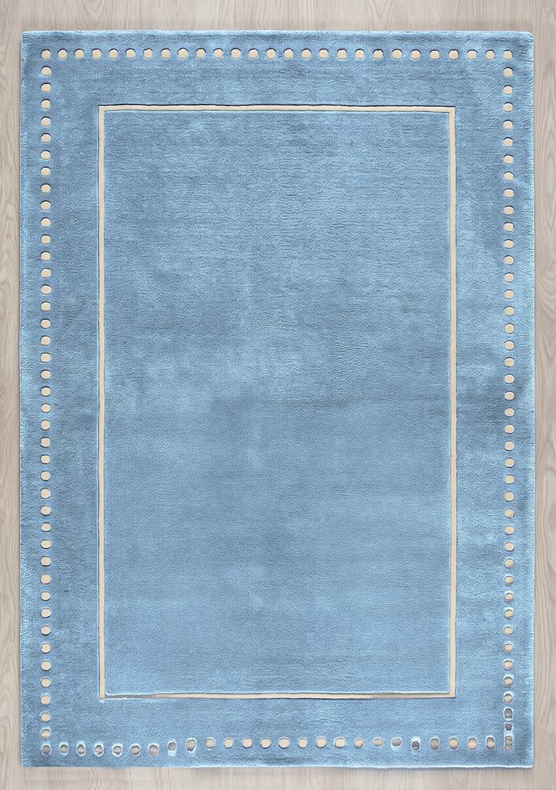 Saffron Rugs Hand Tufted Ice Blue Striped Minimalist Rectangle Wool Area Rug - Indya