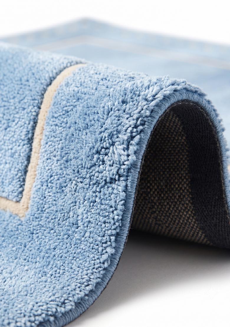 Saffron Rugs Hand Tufted Ice Blue Striped Minimalist Rectangle Wool Area Rug - Indya