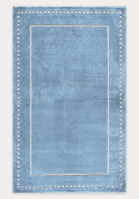 100% Wool Handmade Ice Blue Rug | Minimalist Striped Rectangle Carpet With Cotton Backing For Living Room