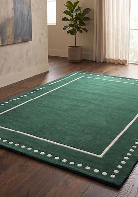 Saffron Rugs Hand Tufted Forest Green Striped Minimalist Rectangle Wool Area Rug