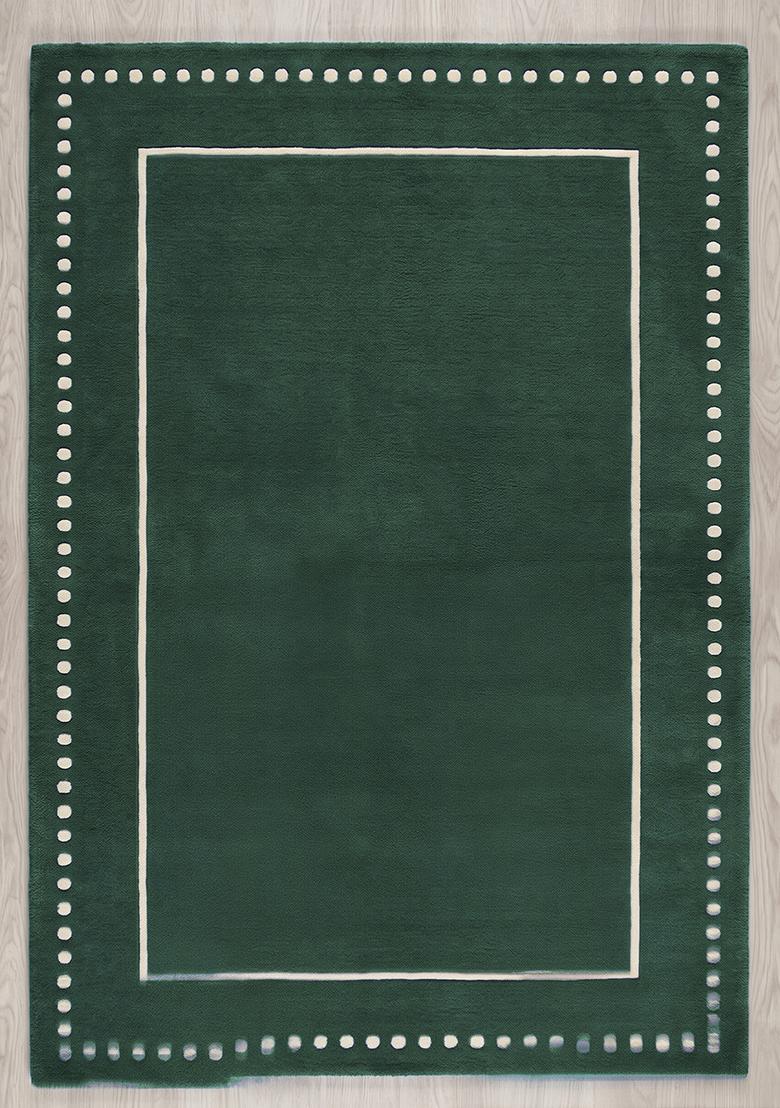 Saffron Rugs Hand Tufted Forest Green Striped Minimalist Rectangle Wool Area Rug - Indya
