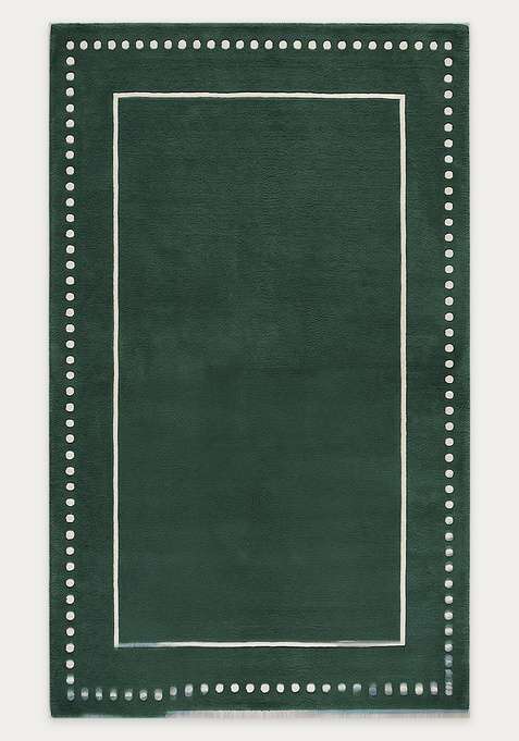 100% Wool Handmade Forest Green Rug | Minimalist Striped Rectangle Carpet With Cotton Backing For Living Room