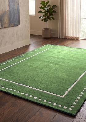 Saffron Rugs Hand Tufted Olive Green Striped Minimalist Rectangle Wool Area Rug