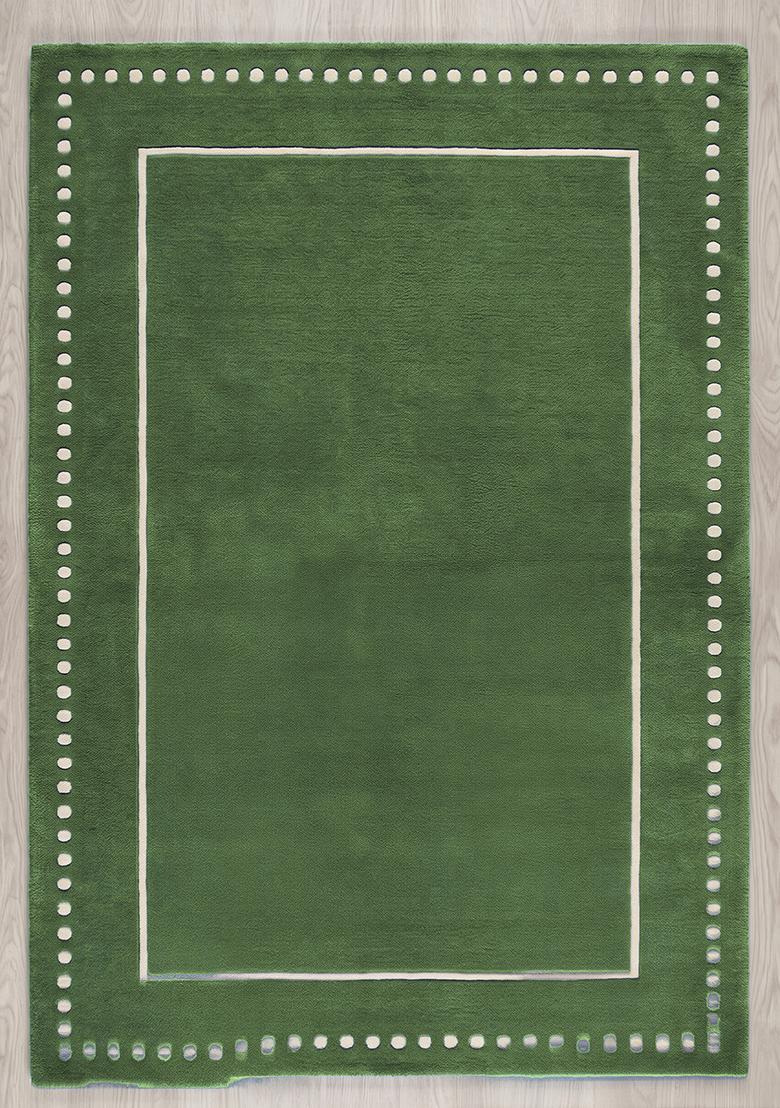 Saffron Rugs Hand Tufted Olive Green Striped Minimalist Rectangle Wool Area Rug - Indya