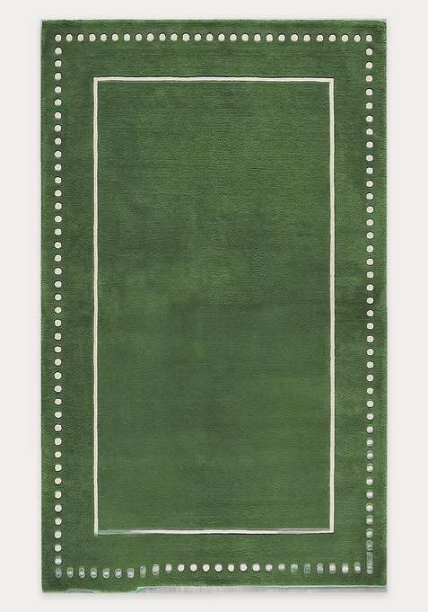 100% Wool Handmade Olive Green Rug | Minimalist Striped Rectangle Carpet With Cotton Backing For Living Room