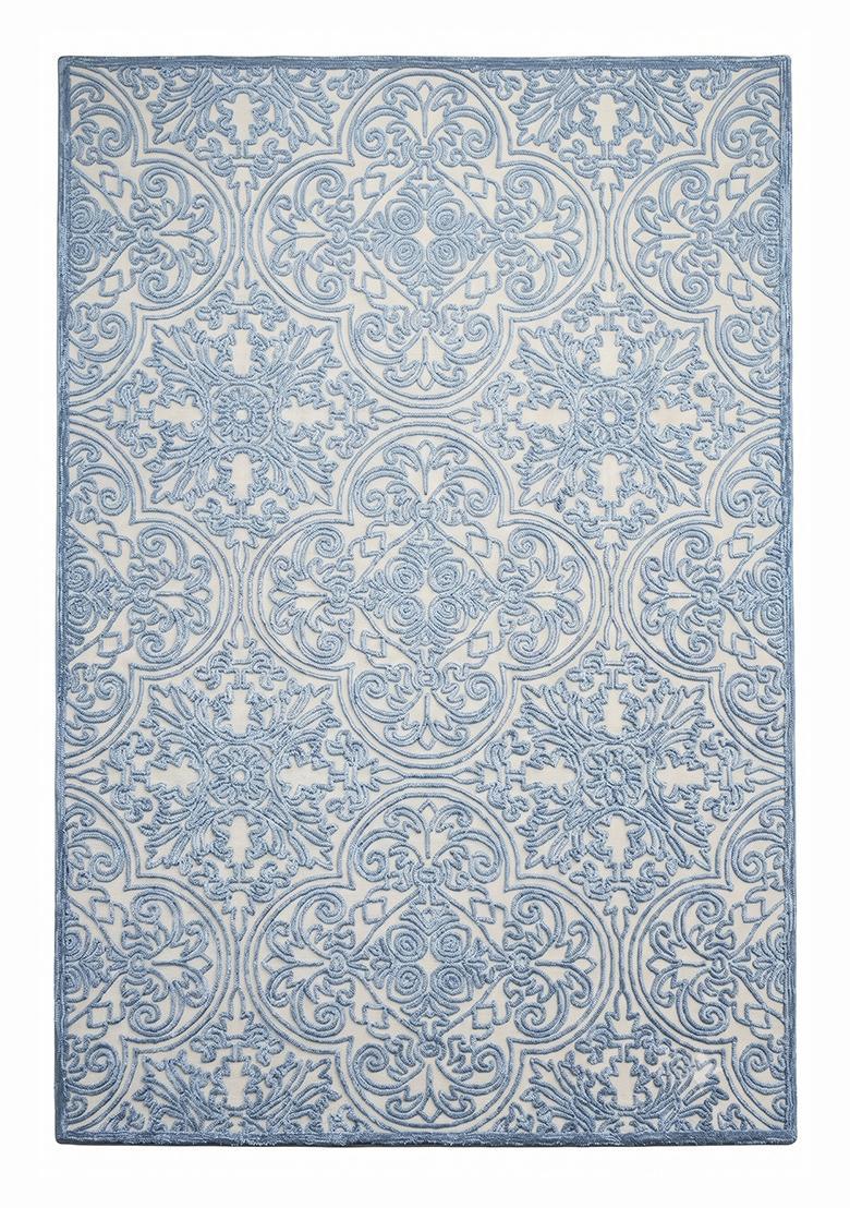 Saffron Rugs Hand Tufted Pastel Blue Swirls Baroque Rectangle Wool Area Rug - Indya