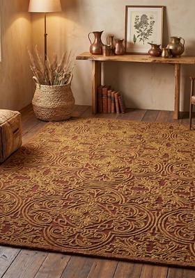 Saffron Rugs Hand Tufted Rust Brown Swirls Baroque Rectangle Wool Area Rug