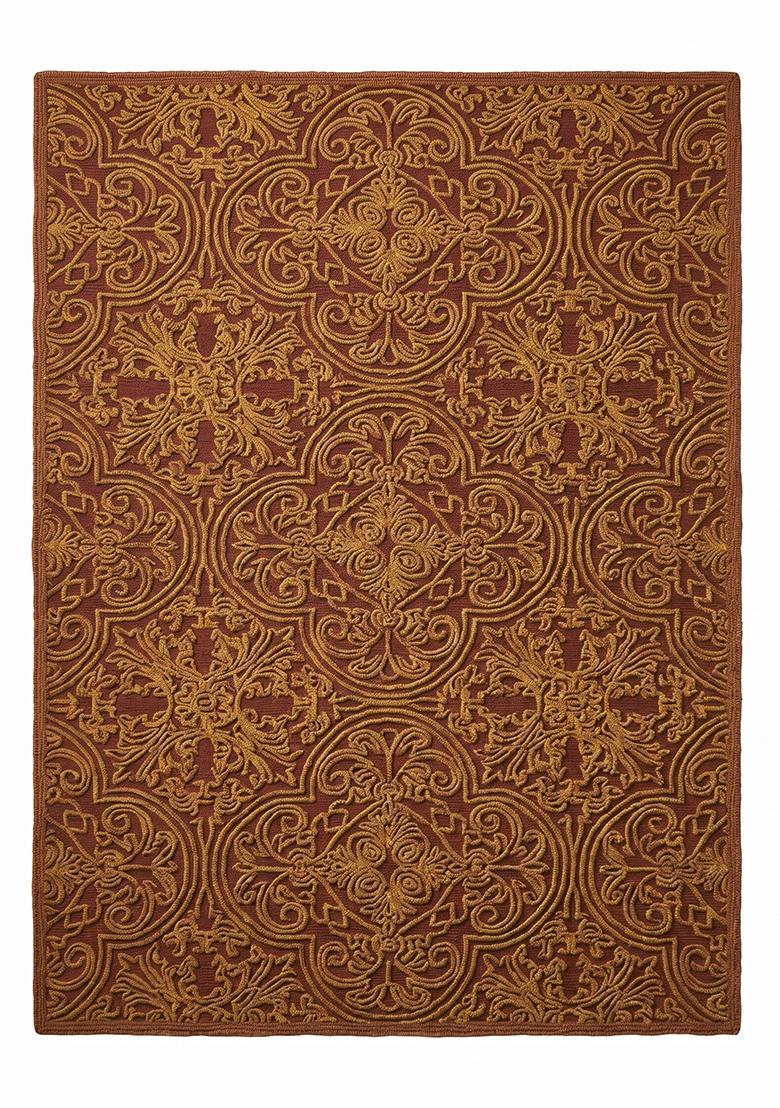 Saffron Rugs Hand Tufted Rust Brown Swirls Baroque Rectangle Wool Area Rug - Indya