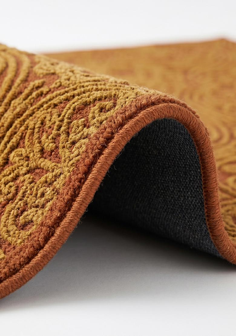Saffron Rugs Hand Tufted Rust Brown Swirls Baroque Rectangle Wool Area Rug - Indya