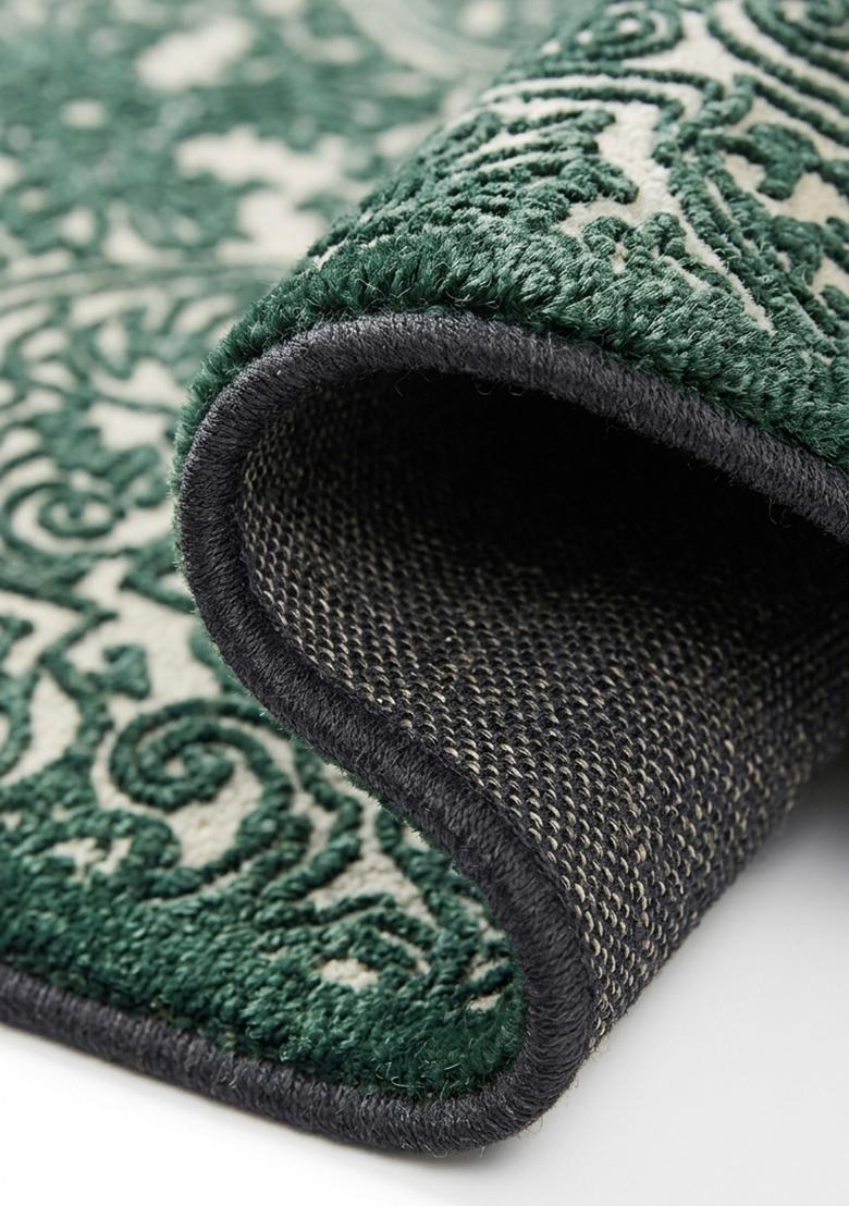 Saffron Rugs Hand Tufted Forest Green Swirls Baroque Rectangle Wool Area Rug - Indya