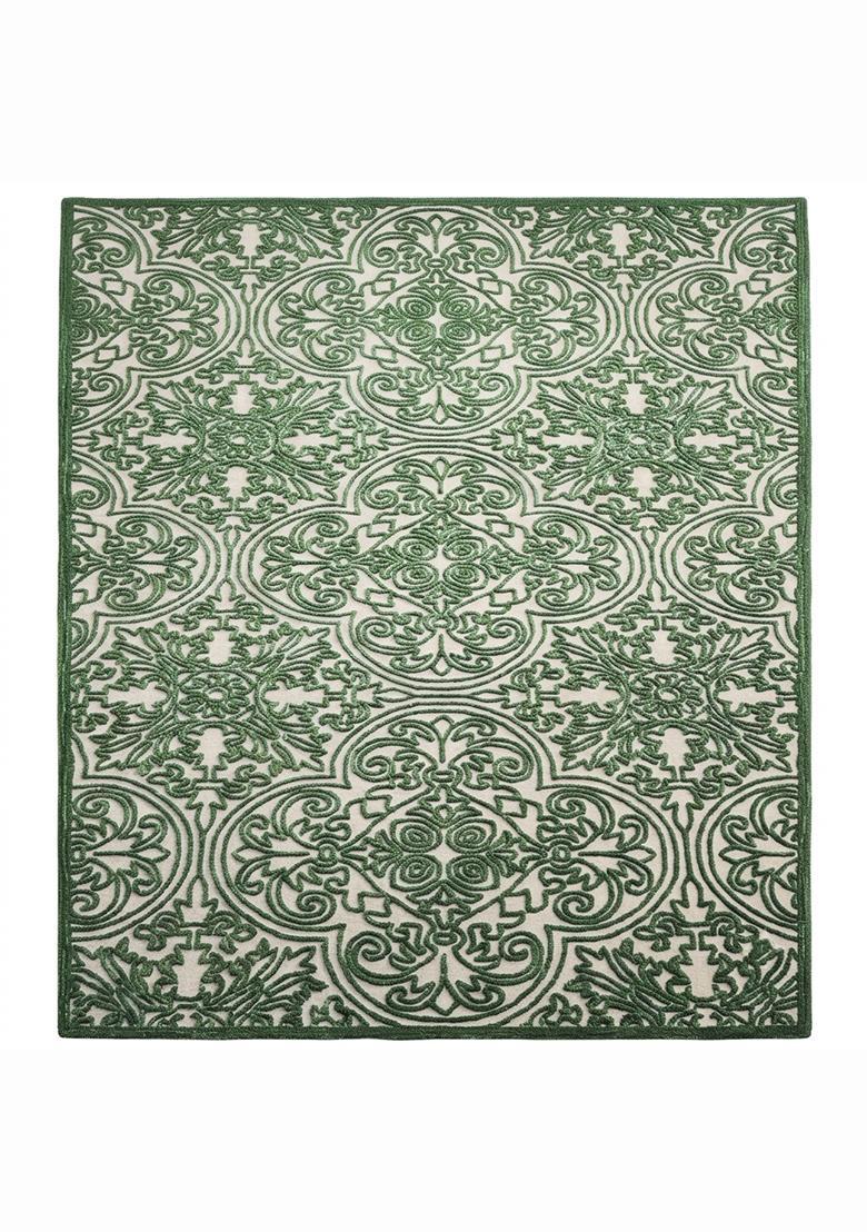 Saffron Rugs Hand Tufted Olive Green Swirls Baroque Rectangle Wool Area Rug - Indya