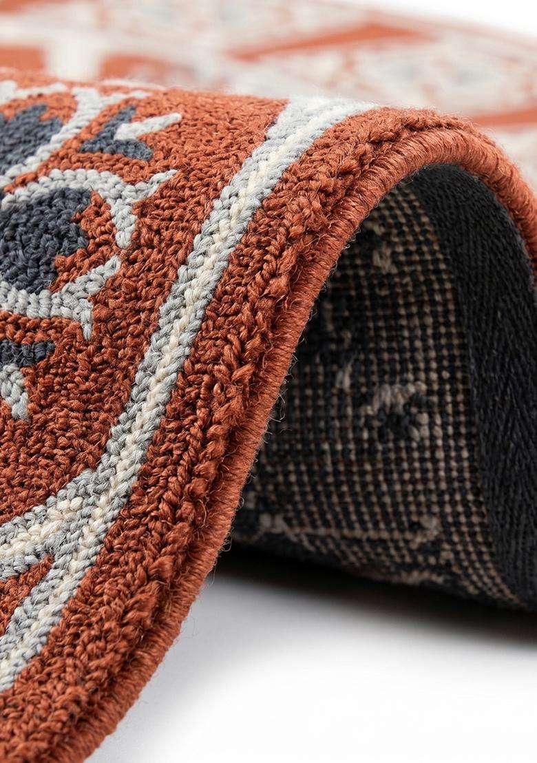 Saffron Rugs Hand Tufted Burnt Orange Floral Oriental Round Wool Area Rug - Indya