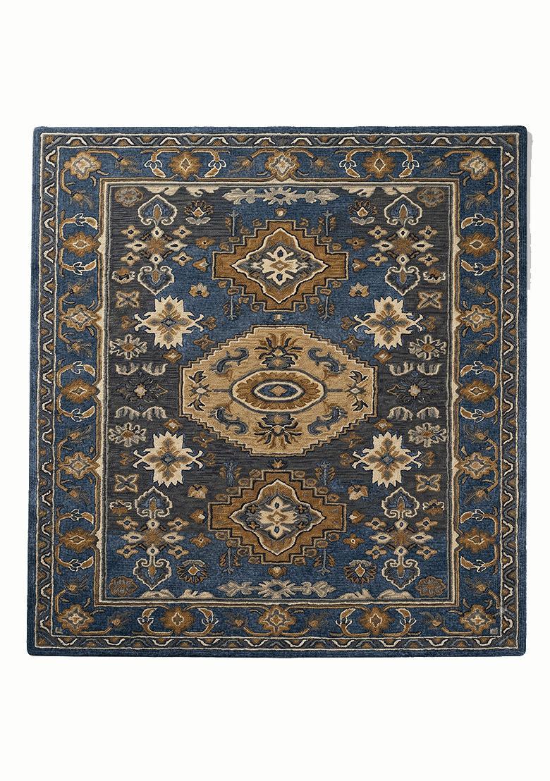 Saffron Rugs Hand Tufted Slate Blue Floral Old World Rectangular Wool Area Rug - Indya