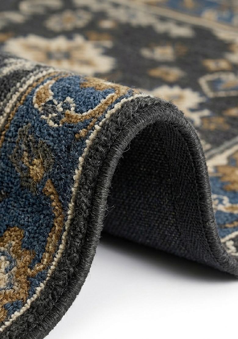 Saffron Rugs Hand Tufted Slate Blue Floral Old World Rectangular Wool Area Rug - Indya