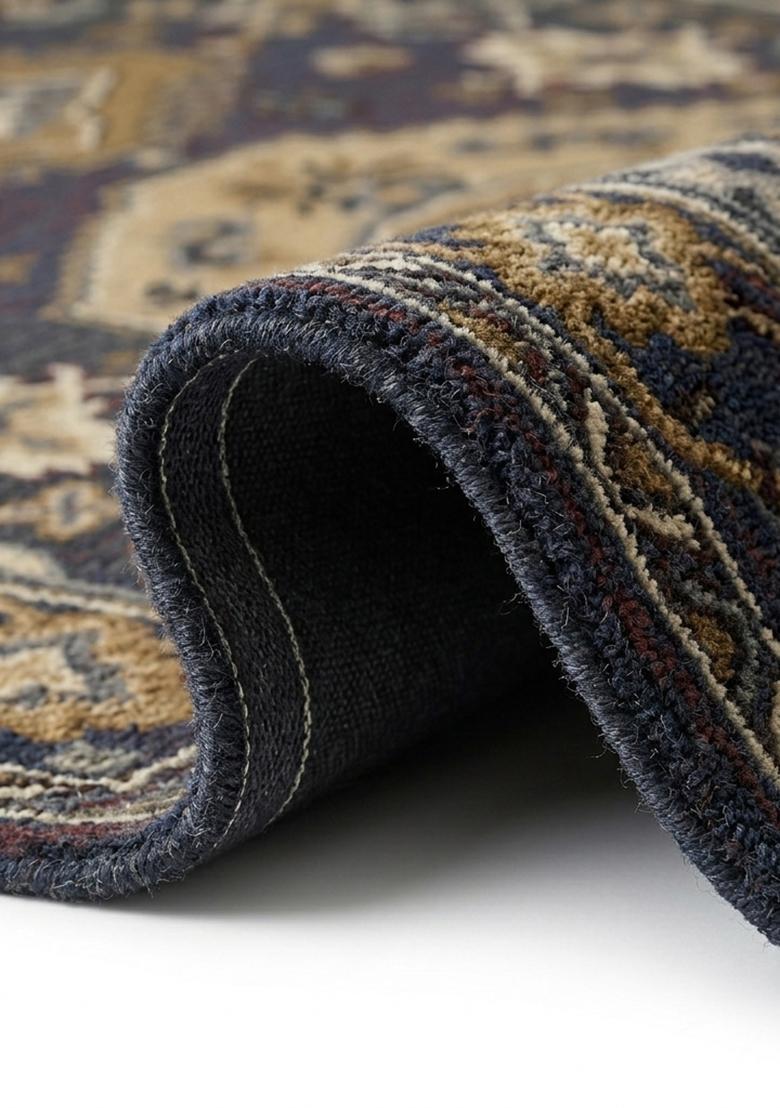 Saffron Rugs Hand Tufted Dark Indigo Floral Old World Rectangular Wool Area Rug - Indya