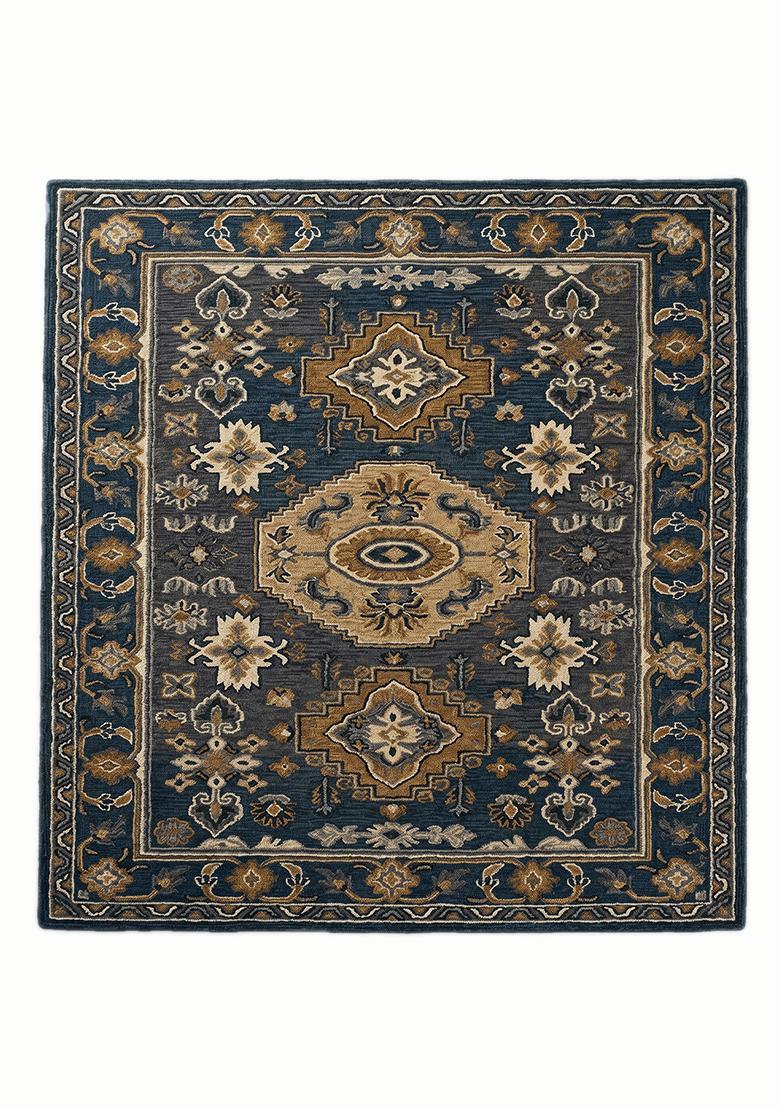 Saffron Rugs Hand Tufted Deep Teal Blue Floral Old World Rectangular Wool Area Rug - Indya
