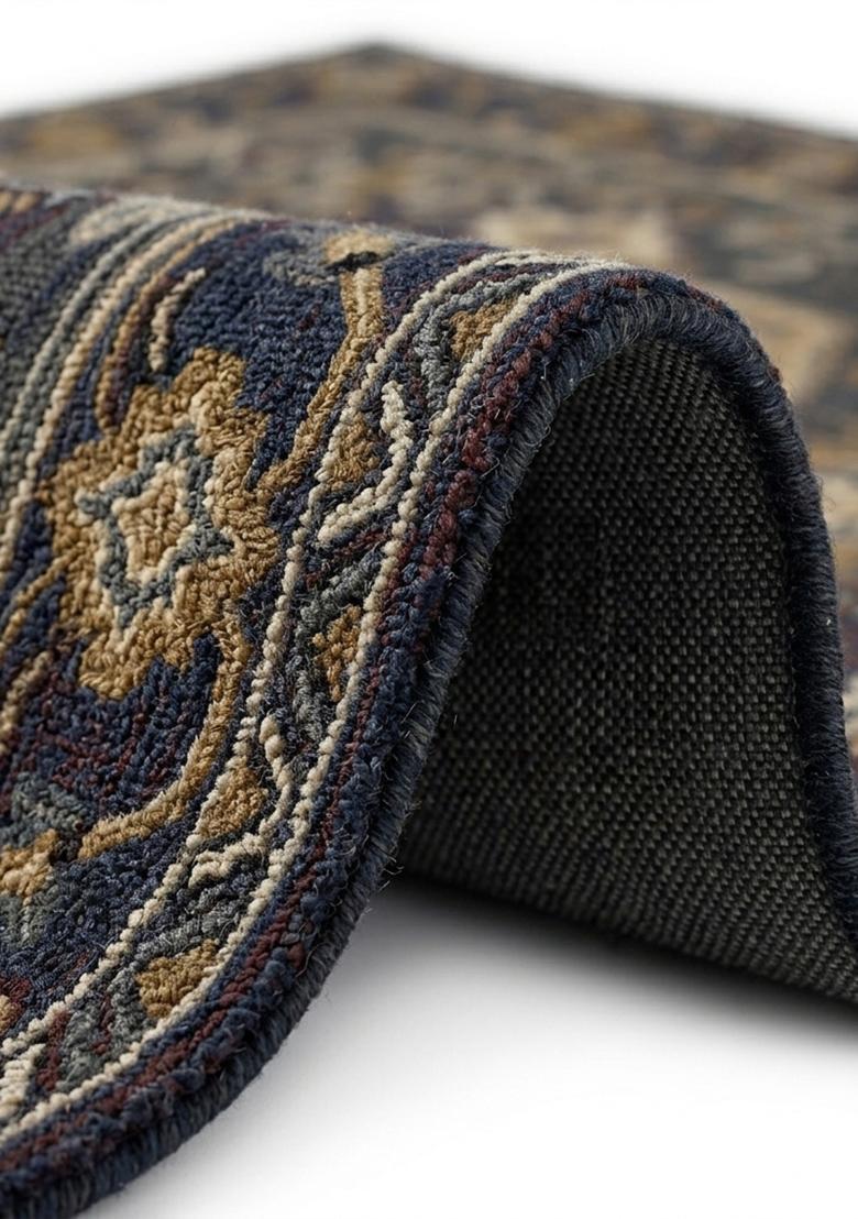 Saffron Rugs Hand Tufted Deep Teal Blue Floral Old World Rectangular Wool Area Rug - Indya