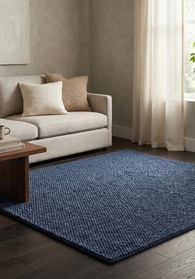 Saffron Rugs Tufted Prussian Blue Braided Minimalist Rectangular Wool Area Rug