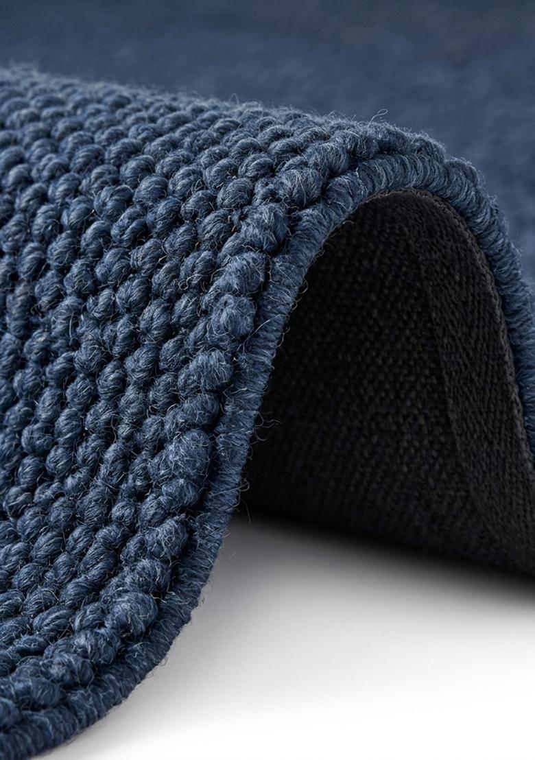 Saffron Rugs Tufted Prussian Blue Braided Minimalist Rectangular Wool Area Rug - Indya