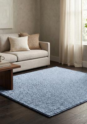 Saffron Rugs Tufted Pastel Blue Braided Minimalist Rectangular Wool Area Rug