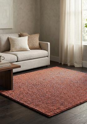 Saffron Rugs Tufted Burnt Orange Braided Minimalist Rectangular Wool Area Rug