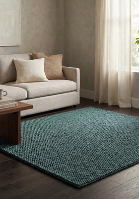 Saffron Rugs Tufted Forest Green Braided Minimalist Rectangular Wool Area Rug