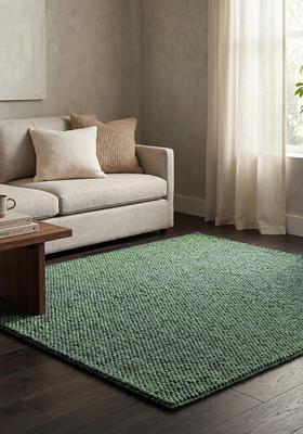 Saffron Rugs Tufted Olive Green Braided Minimalist Rectangular Wool Area Rug