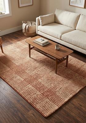 Saffron Rugs Hand Tufted Dusty Beige Checkered Contemporary Rectangular Wool Area Rug
