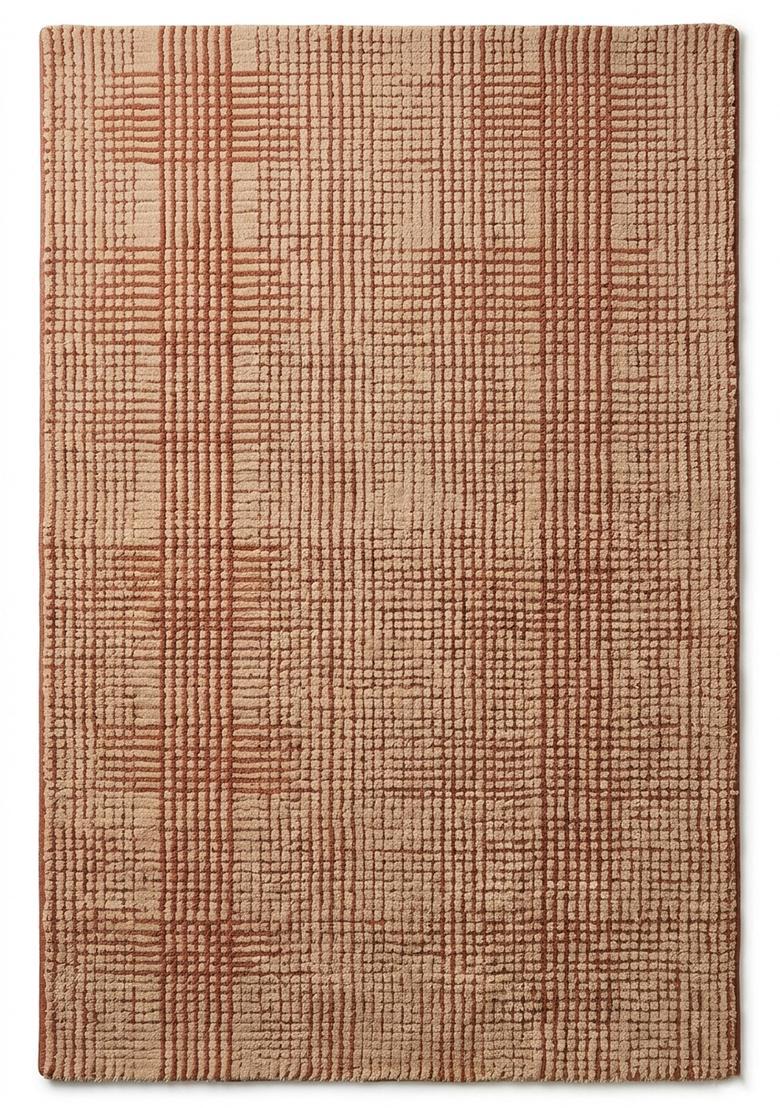 Saffron Rugs Hand Tufted Dusty Beige Checkered Contemporary Rectangular Wool Area Rug - Indya