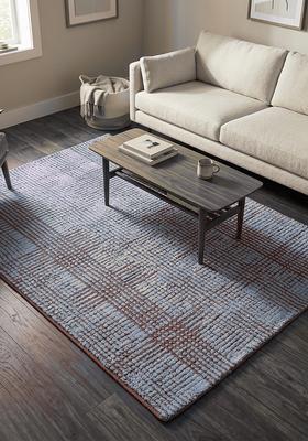 Saffron Rugs Hand Tufted Mist Grey Checkered Contemporary Rectangular Wool Area Rug