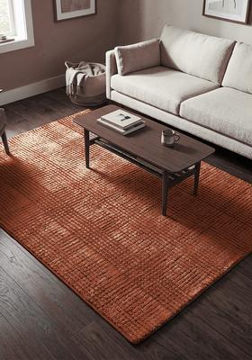 Saffron Rugs Hand Tufted Rust Brown Checkered Contemporary Rectangular Wool Area Rug