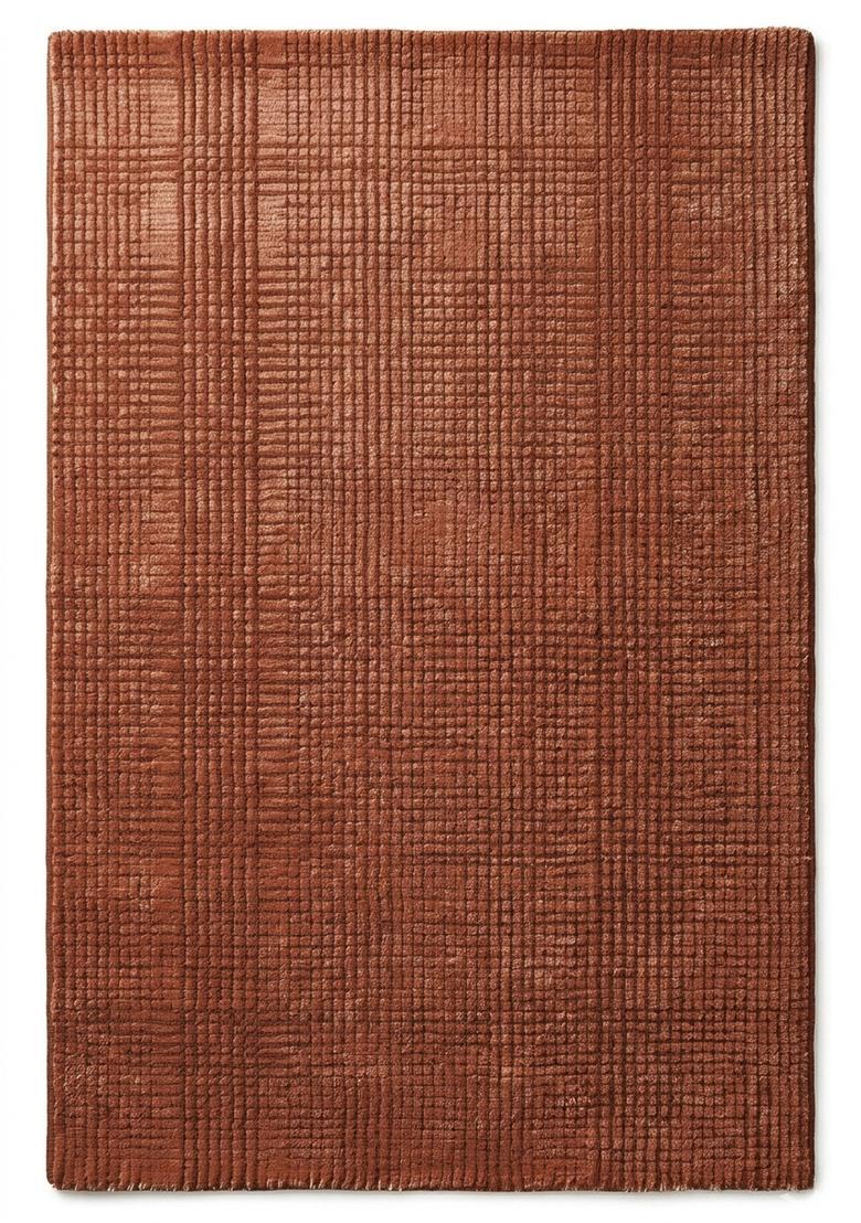 Saffron Rugs Hand Tufted Rust Brown Checkered Contemporary Rectangular Wool Area Rug - Indya