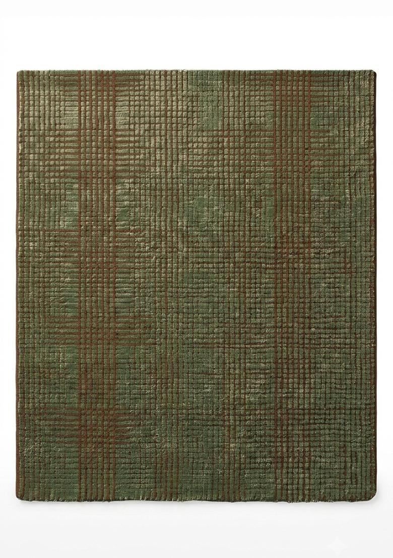 Saffron Rugs Hand Tufted Olive Green Checkered Contemporary Rectangular Wool Area Rug - Indya