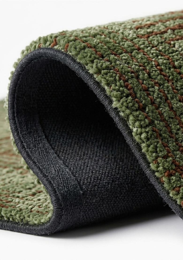 Saffron Rugs Hand Tufted Olive Green Checkered Contemporary Rectangular Wool Area Rug - Indya