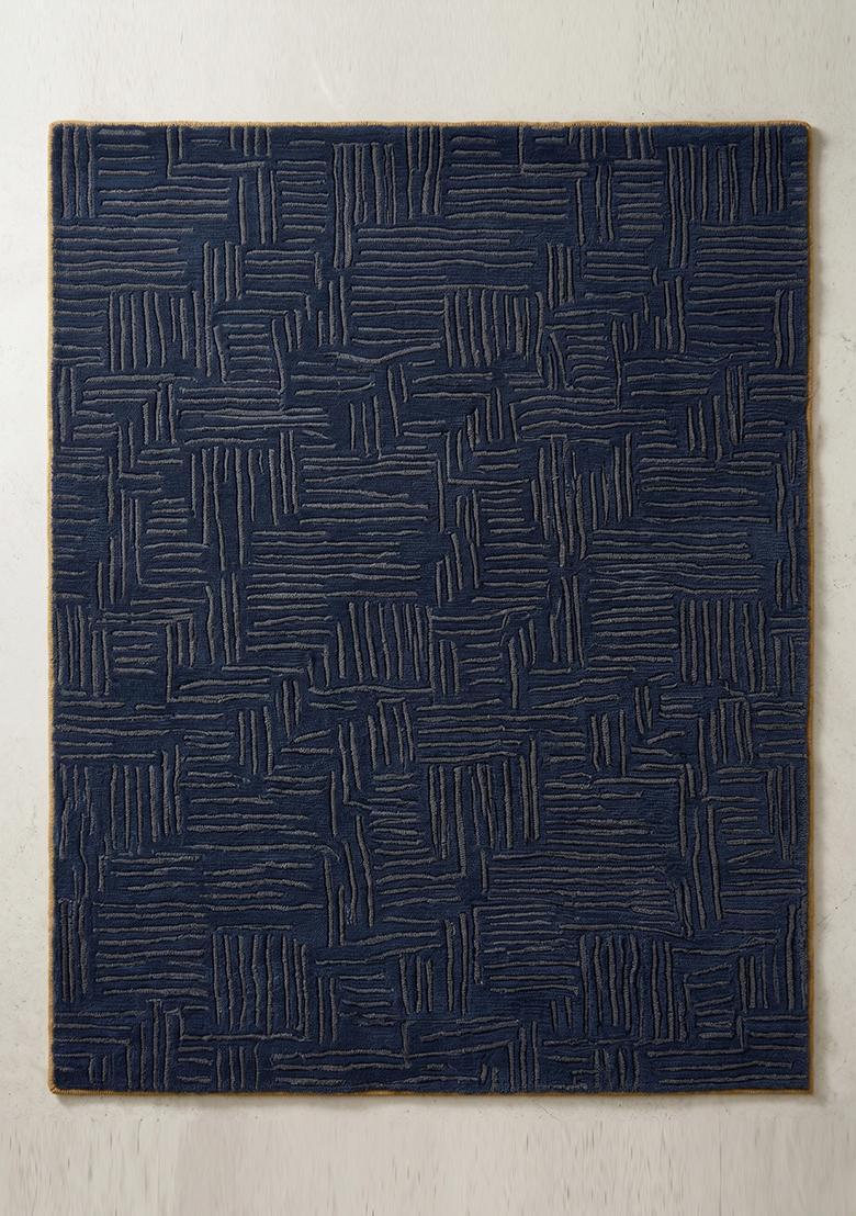 Saffron Rugs Hand Tufted Midnight Blue Herringbone Modern Rectangular Wool Area Rug - Indya