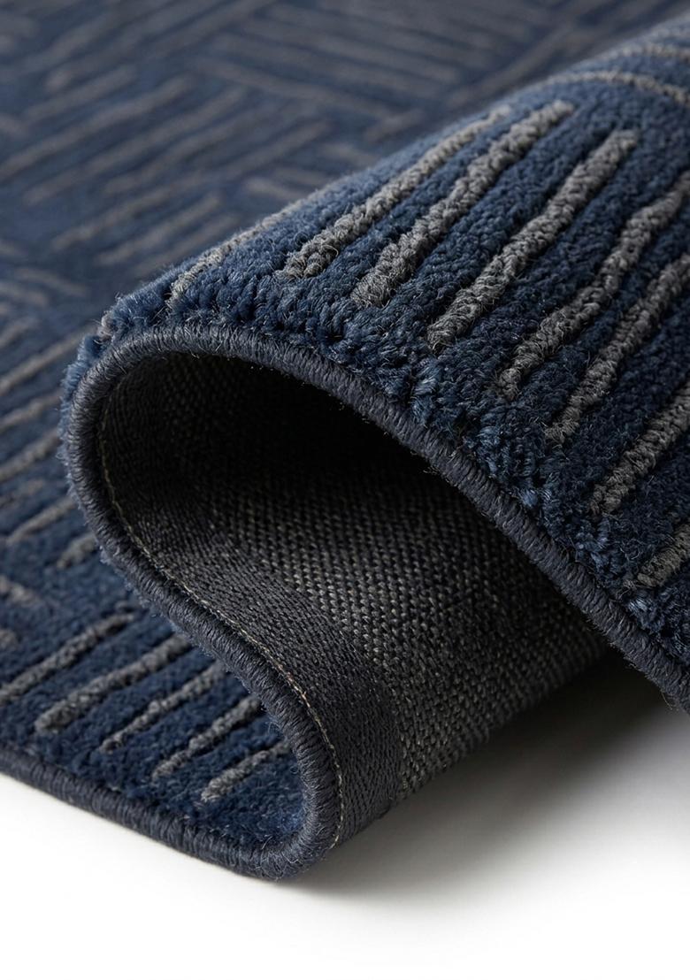 Saffron Rugs Hand Tufted Midnight Blue Herringbone Modern Rectangular Wool Area Rug - Indya