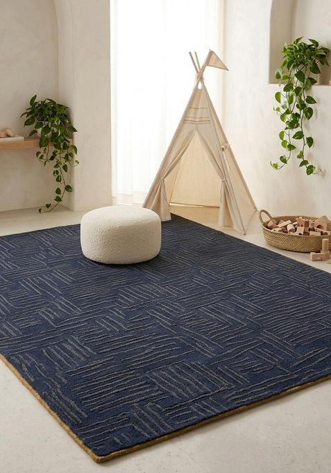 Saffron Rugs Hand Tufted Midnight Blue Herringbone Modern Rectangular Wool Area Rug