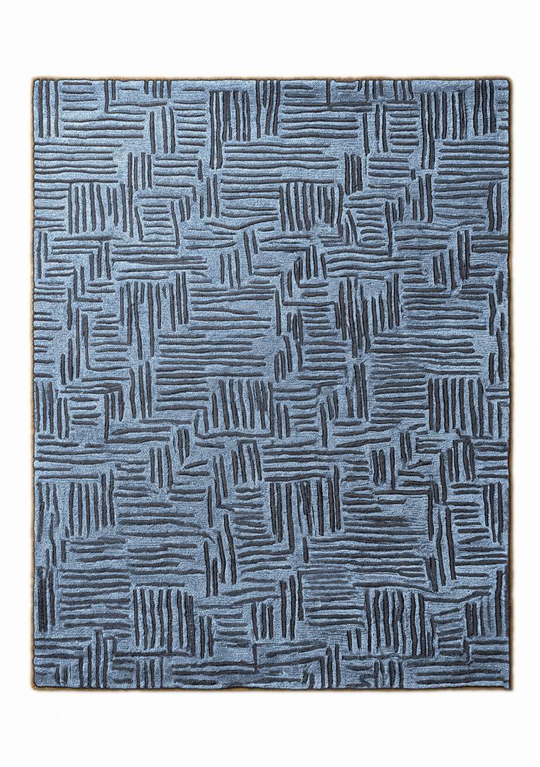 Saffron Rugs Hand Tufted Steel Blue Herringbone Modern Rectangular Wool Area Rug - Indya