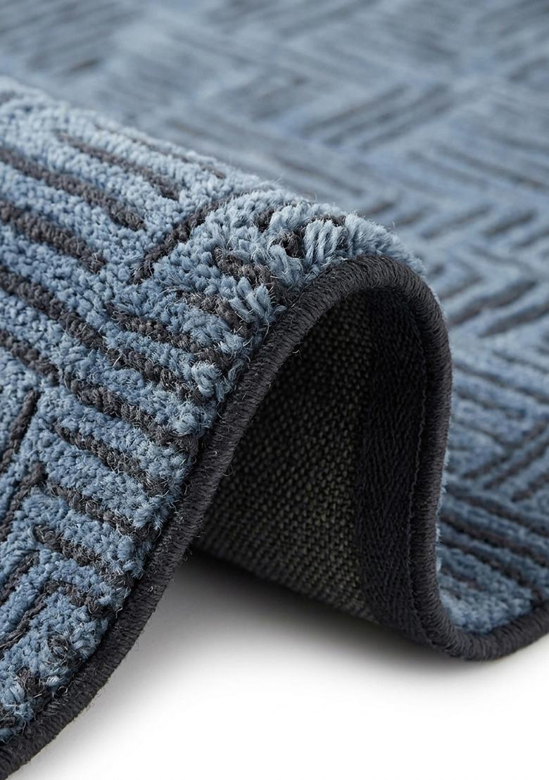 Saffron Rugs Hand Tufted Steel Blue Herringbone Modern Rectangular Wool Area Rug - Indya