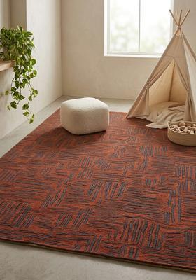 Saffron Rugs Hand Tufted Burnt Orange Herringbone Modern Rectangular Wool Area Rug