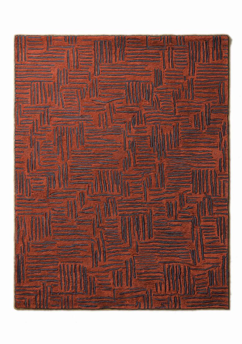 Saffron Rugs Hand Tufted Burnt Orange Herringbone Modern Rectangular Wool Area Rug - Indya
