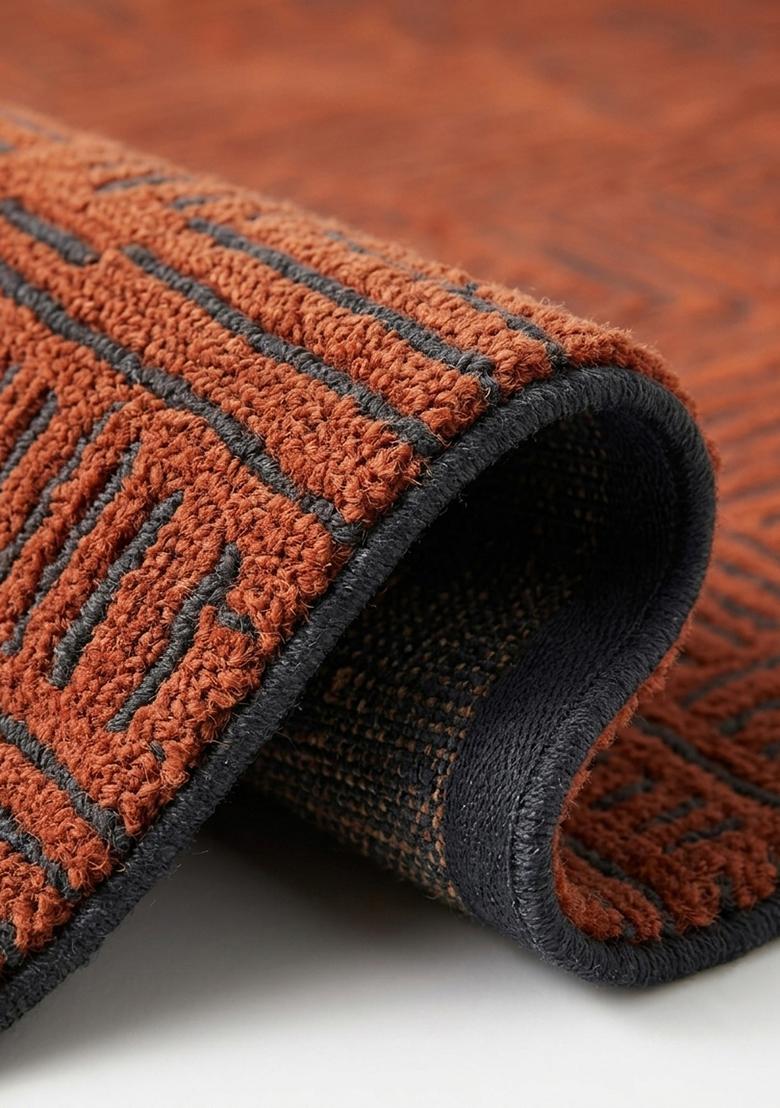 Saffron Rugs Hand Tufted Burnt Orange Herringbone Modern Rectangular Wool Area Rug - Indya